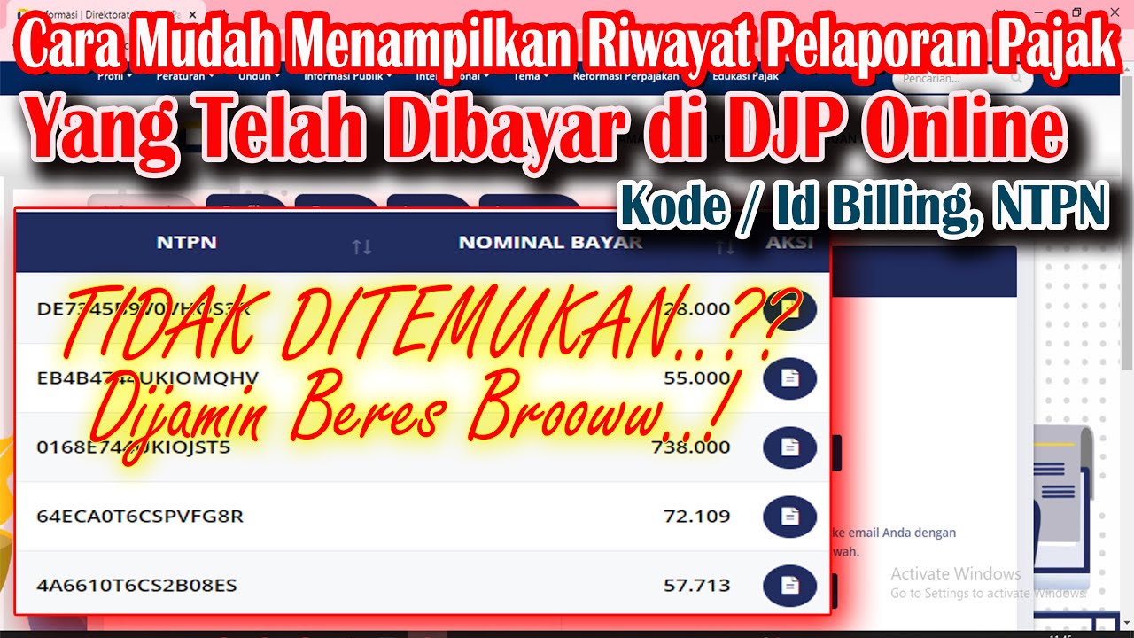 Cara Mudah Menampilkan Riwayat Pelaporan Pajak Yang Telah Dibayar di DJP Online