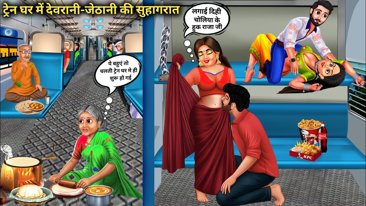 ट्रेन में देवरानी जेठानी की सुहागरात | Sister-in-law's wedding night in train house | Cartoon Videos