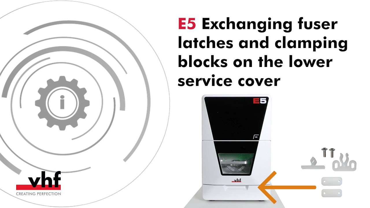 E5 – Exchanging fuser latches and clamping blocks on the lower service cover.