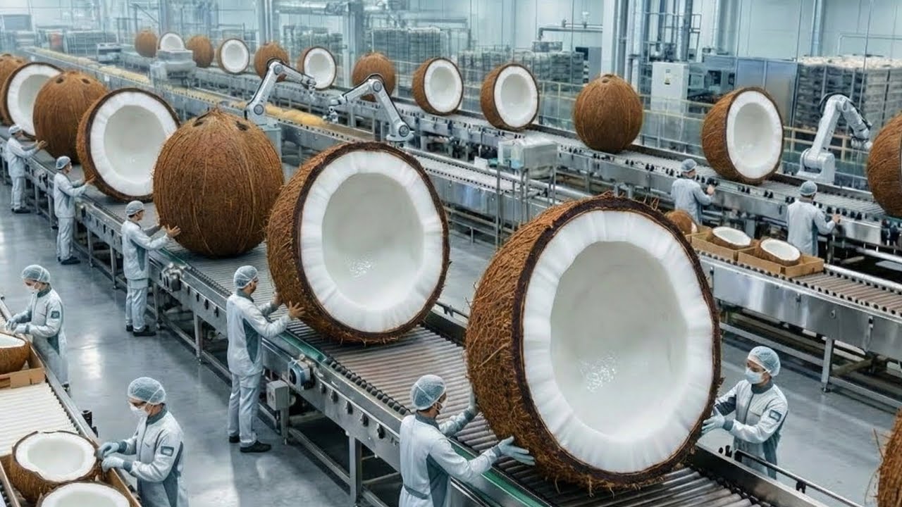 Inside a Modern Coconut Processing Plant: From Whole Coconuts to Fresh Coconut Juice (Full Process)