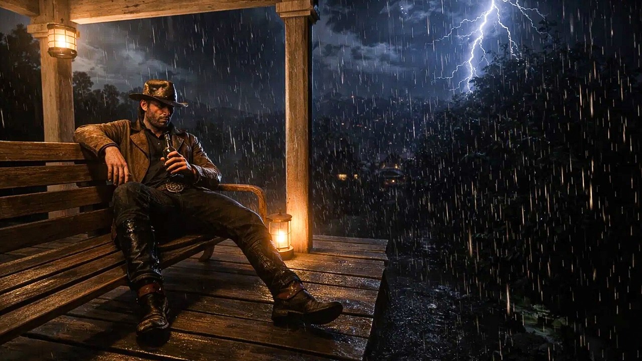 Arthur Sitting in a Lonely Bench While Watching a Relaxing Night Time Thunderstorm | RDR2 ASMR