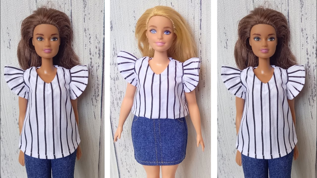 Doll Clothes DIY | V-Neck Top with Ruffle Sleeves from Scraps