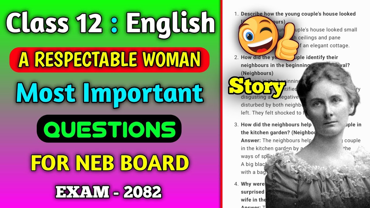 Class 12 English ( Story ) A Respectable Woman Most Important Answer Questions for NEB Board Exam