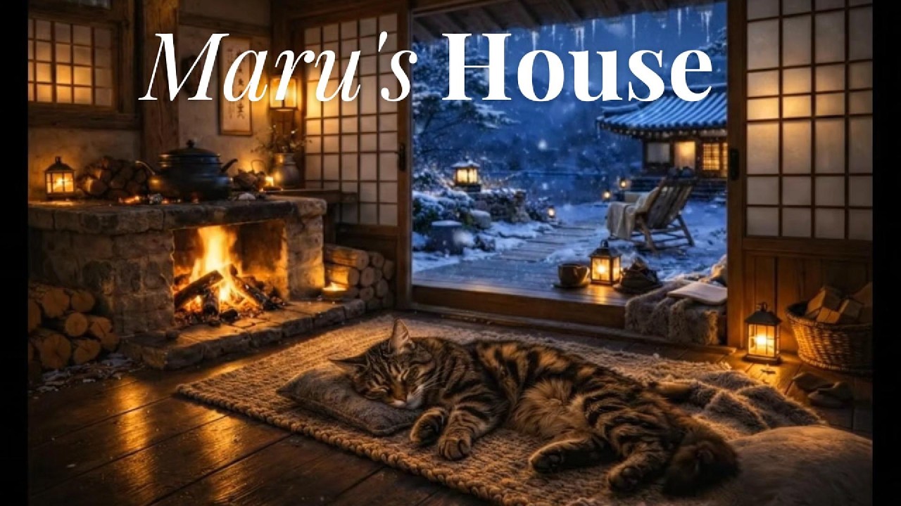 Cozy Fireplace Sounds with Sleeping Cat