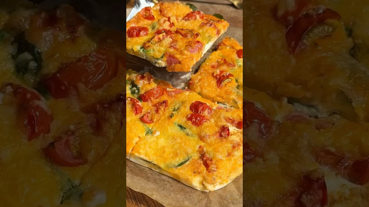 Fluffy omelette with eggs, spinach, tomatoes, and cheese straight from the air fryer