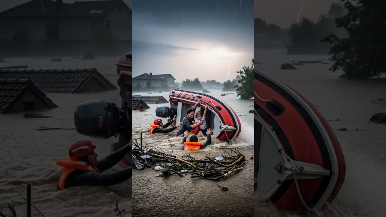 Rescue Boat Flips in Raging Flood While Saving Family in United States of America #shorts #viral