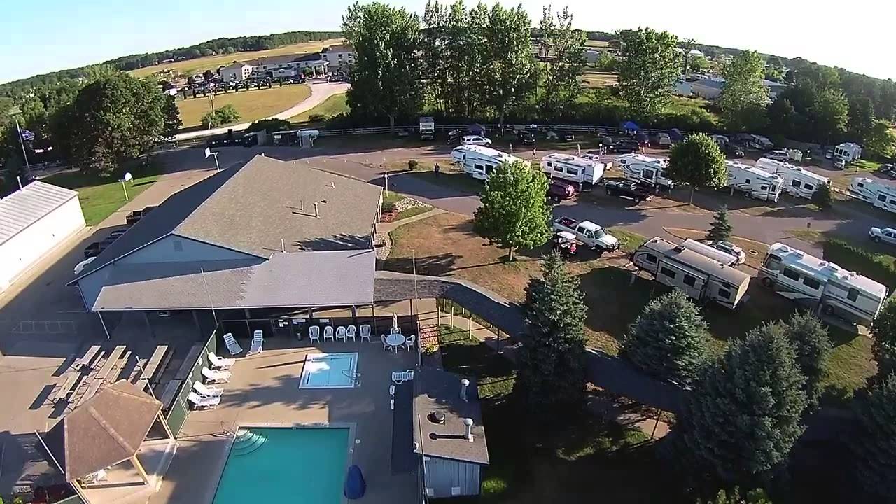 Aerial vews of Poncho's Pond RV Park, Ludington, Michigan