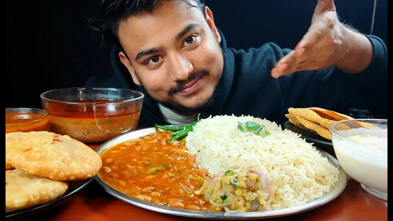 rajma chawal recipe eating😋 Aloo Chokha, Kachori & Boondi Raita | Spicy Eating Challenge 🔥 Mukbang