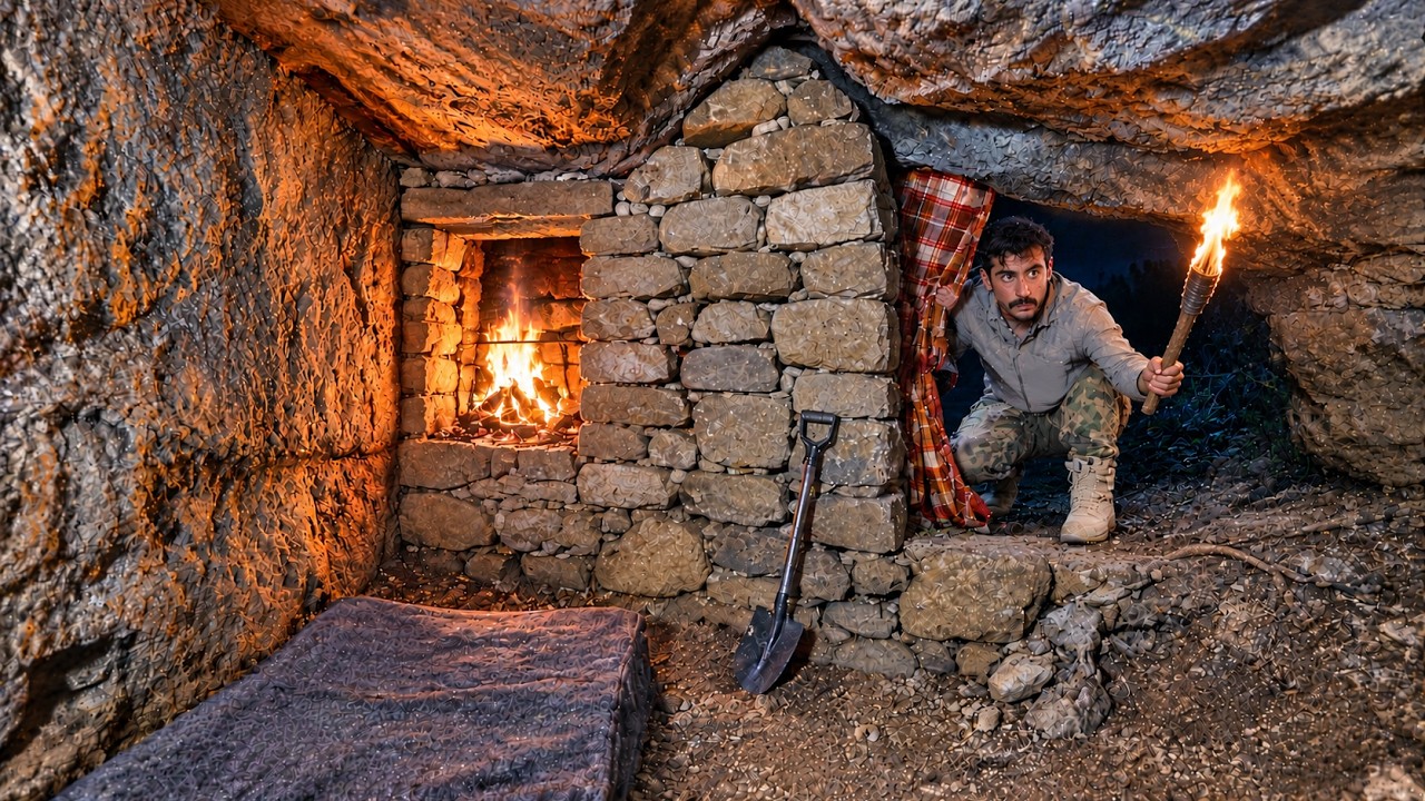 I Turned a Hidden Mountain Cave into a Cozy Shelter | Survival Camping ASMR