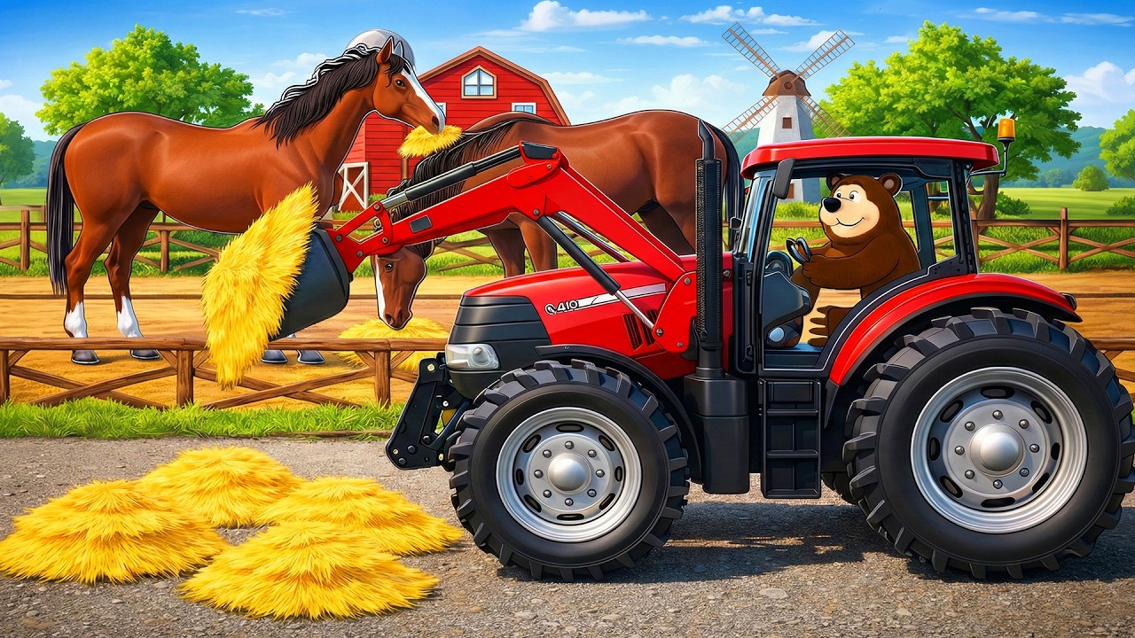 Farm Work Day 🐎🌿🚜 | Transporting Grass & Cleaning the Stable | Real Farm Animation