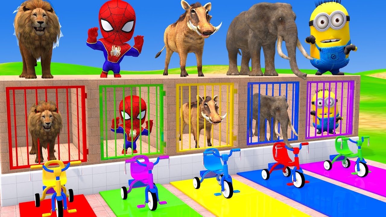 Long Slide Game With Cow Elephant Gorilla Hippopotamus Tiger 3d Animal Game Funny 3d Animals