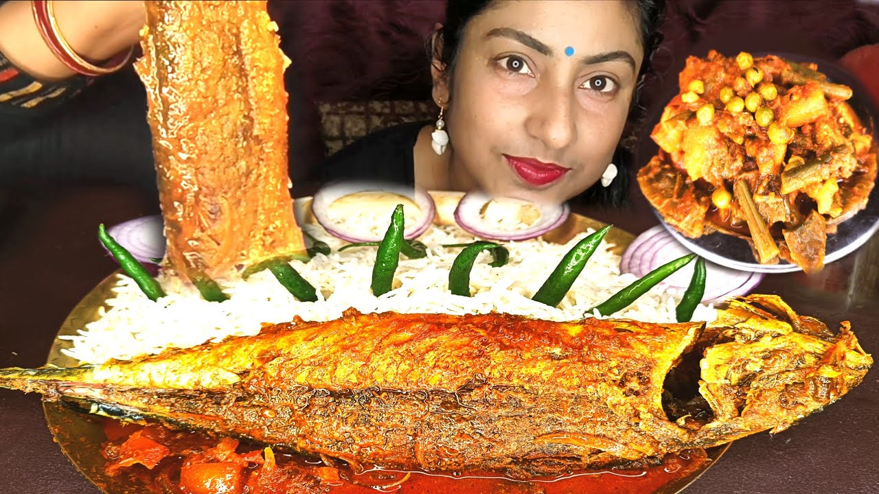SPICY🔥BIG FISH CURRY BASMATI RICE EATING INDIAN LUNCH MUKBANG ASMR EATING#bigbites #asmr #asmrsounds