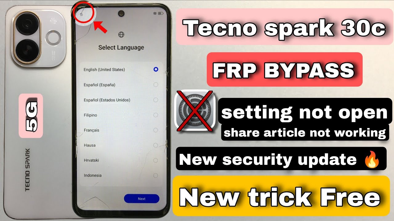 Tecno Spark 30c 5G FRP BYPASS || Without PC || Share article not working | Google Chrome Not open 