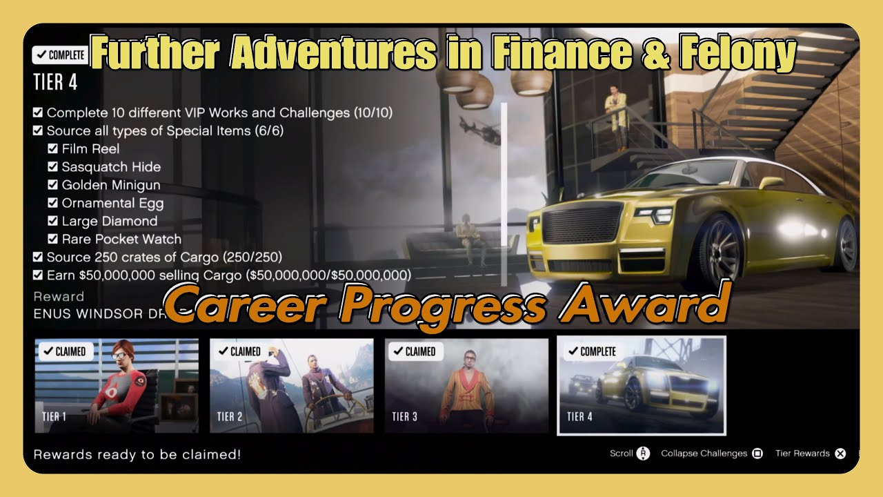 How to Complete Further Adventures in Finance & Felony Tier 4 Career Progress Award - GTA V Online