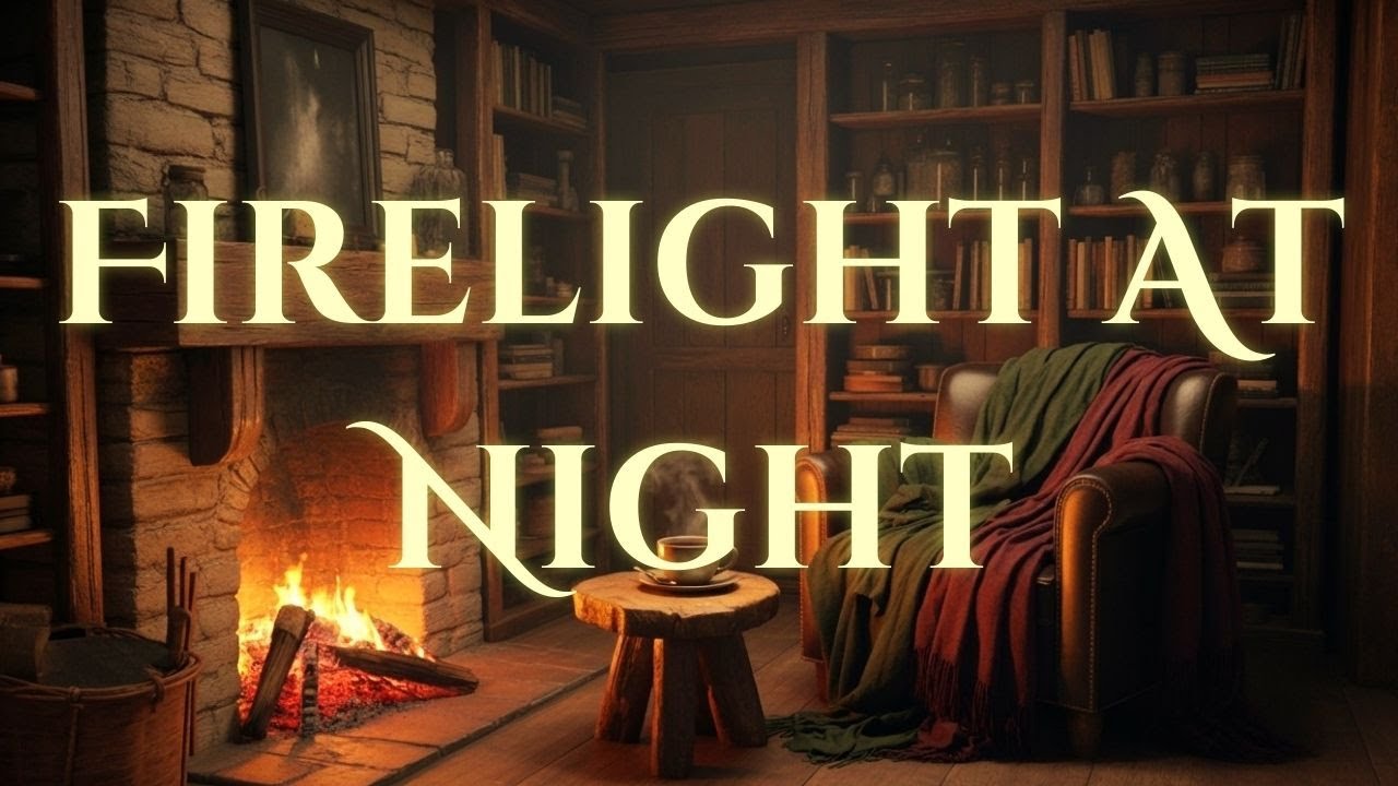 Living Room Hearth at Night | Cozy Witch Cottage Firelight Ambience