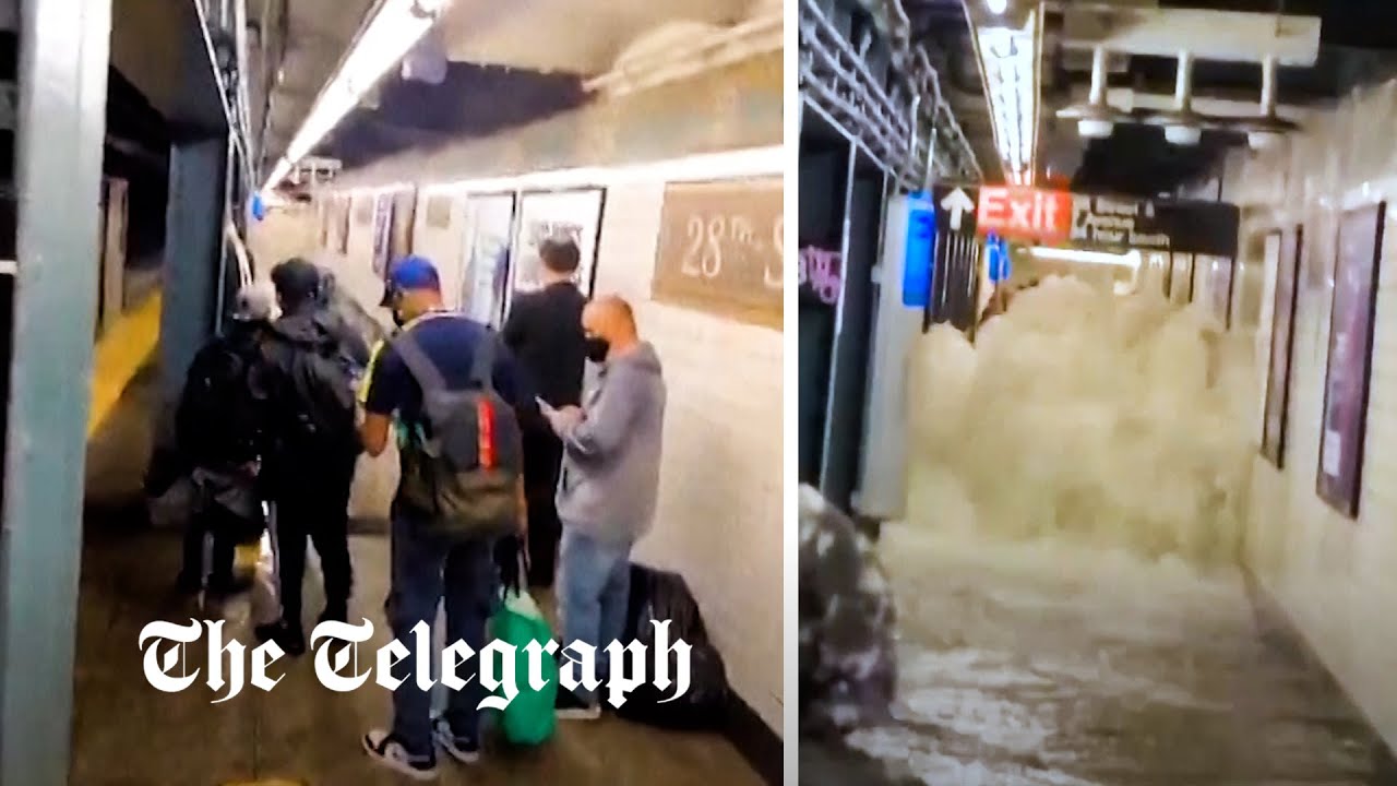 Water pours into New York City subway station as Hurricane Ida causes flooding chaos
