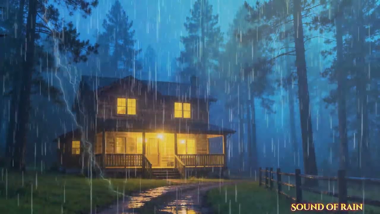 ASMR Rain Sounds for Sleeping - Sound of HeavyRainstorm & Thunder in the Misty Forest At Night 
