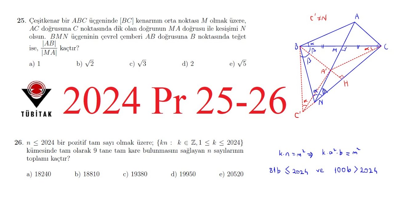2024 Tübitak Lise Matematik Olimpiyatı Pr 25-26 Çözümler