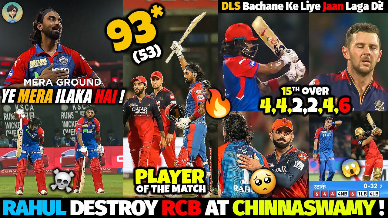 KL Rahul 93* Destroy RCB at Chinnaswamy 😮 Kl Rahul Celebration 😱 Phil Salt vs Starc 🤯 RCB vs DC 2025
