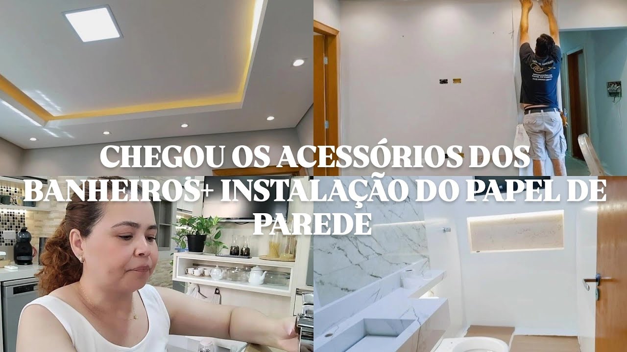 Chegou os acessórios dos banheiros - Instalação do papel de parede+ comprinhas da Shopee 