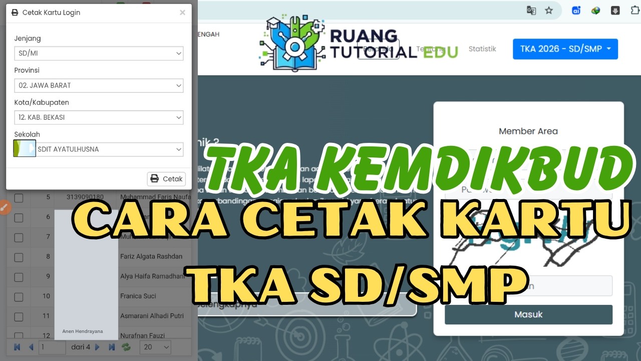 TKA SD - SMP 2026: Cara Cetak Kartu Login Resmi Lengkap Sampai Jadi
