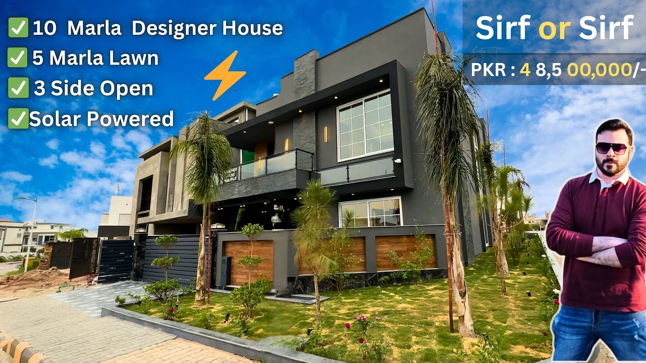 Luxury 10 Marla 3-Side Open House with 5 Marla Lawn | 5 Beds | 2 Kitchens | Solar Installed