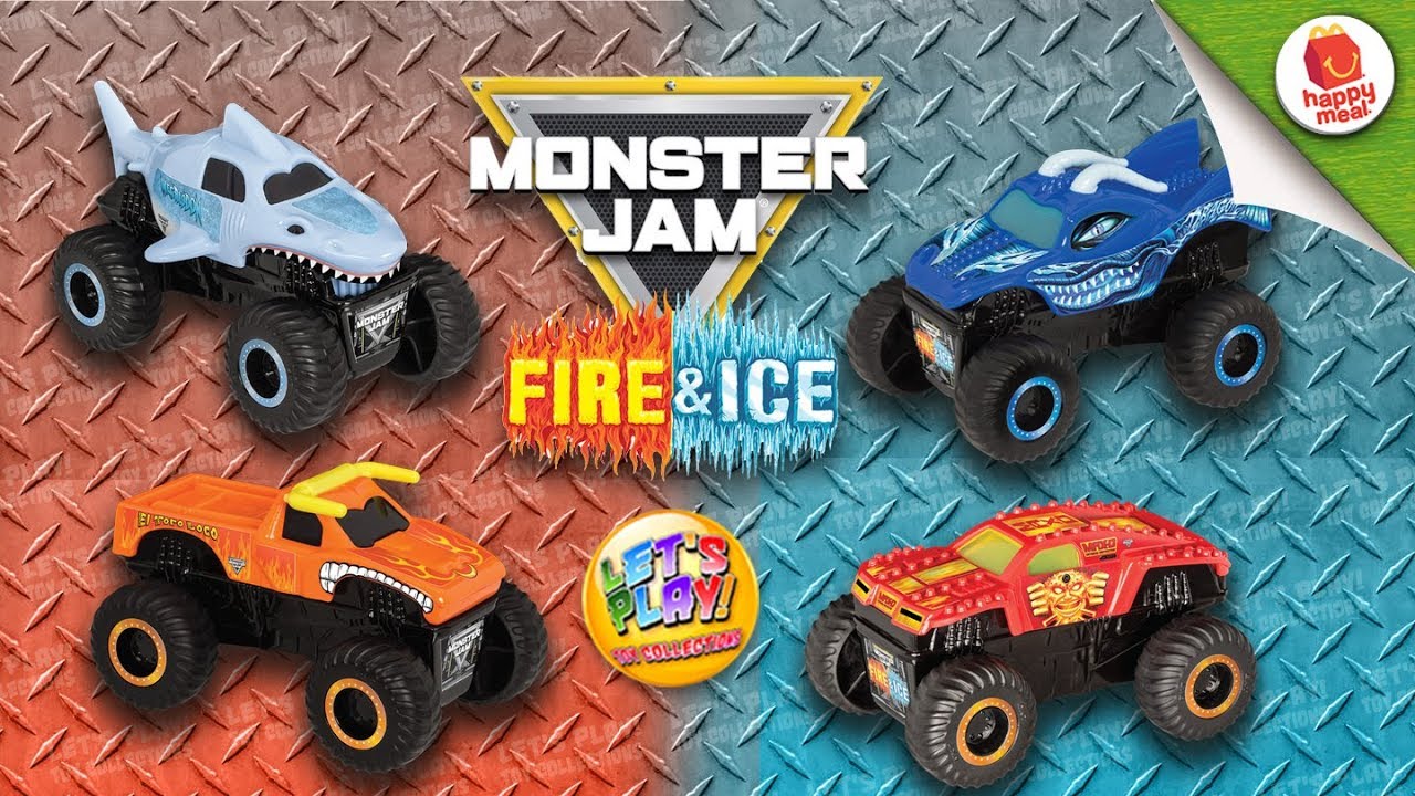 2019 Monster Jam Fire & Ice McDonald's Happy Meal Complete Set of 4 Toys