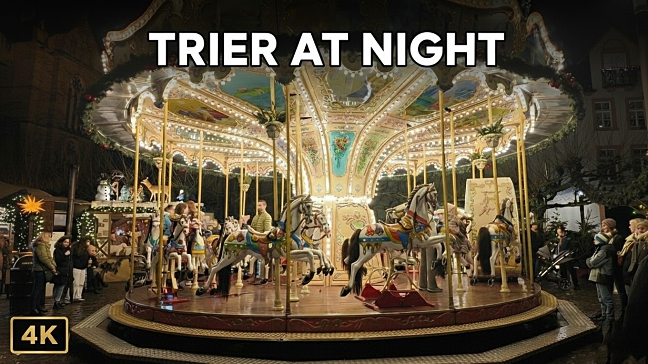 Ночная прогулка по центру Трира | Торговые улицы и рождественский рынок (4K)