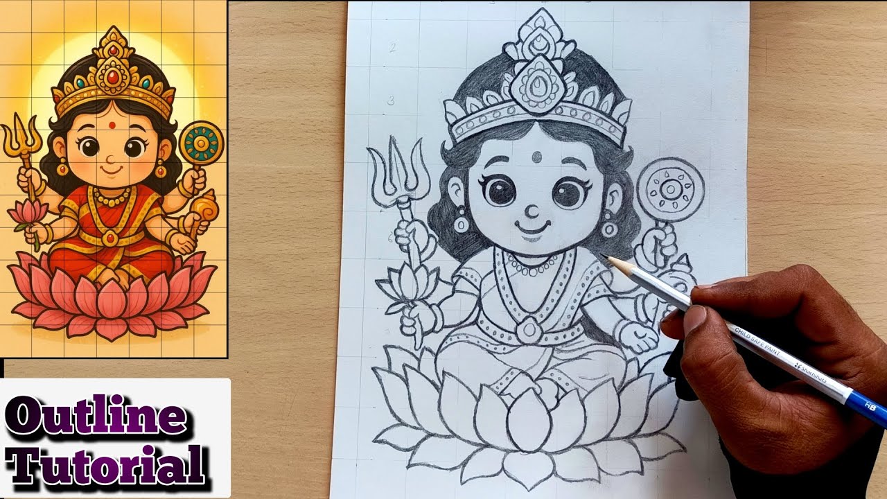 How to Draw Mata Rani | Cute Maa Durga Drawing for Kids and Beginners, Step by step 🤩