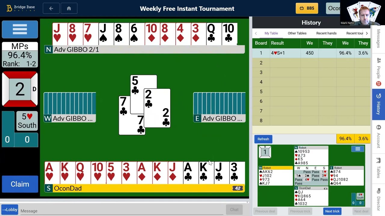BBO Weekly Free Forgot my own lesson on Board 8. Overall 61%. Inside the Head of OconDad