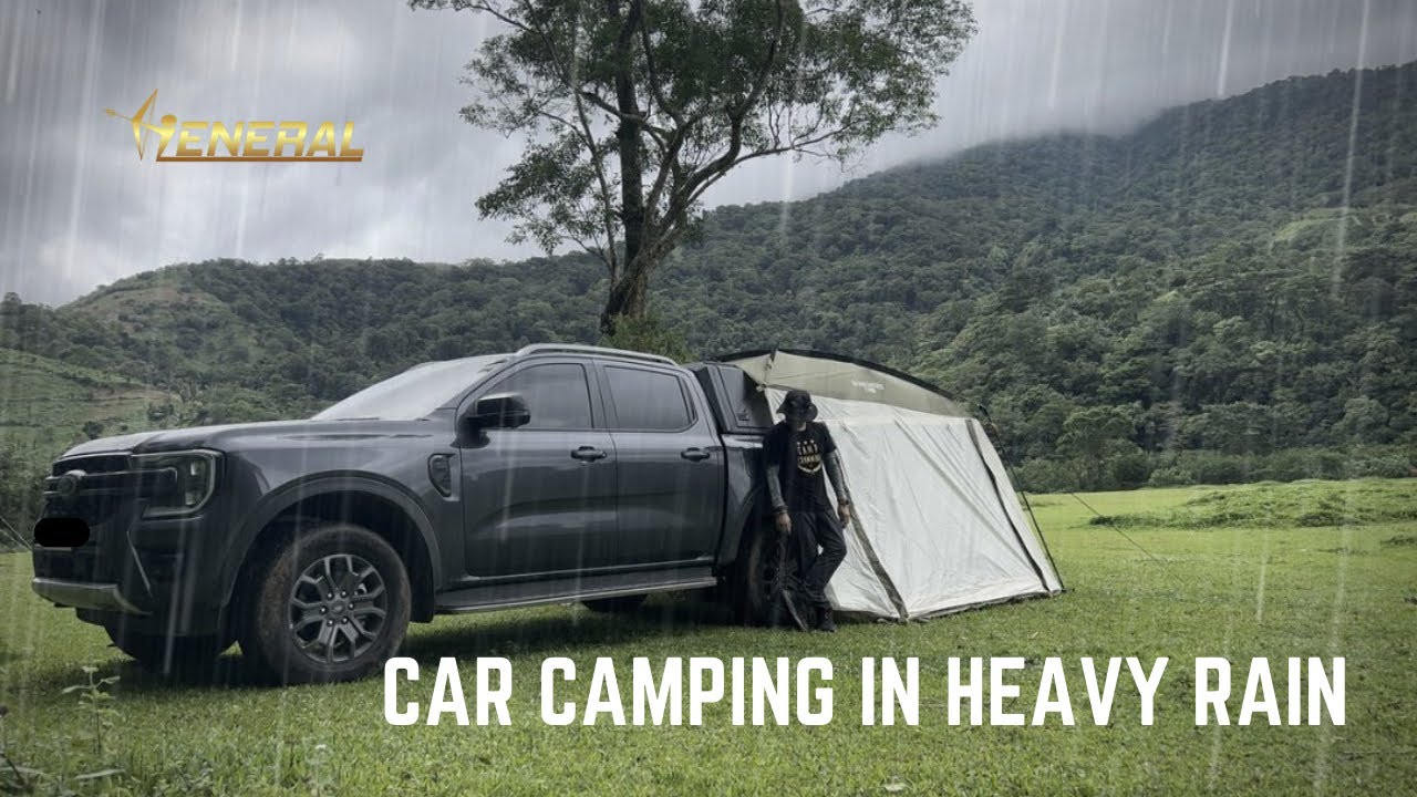 Car Camping During Heavy Rain near the valley - 032