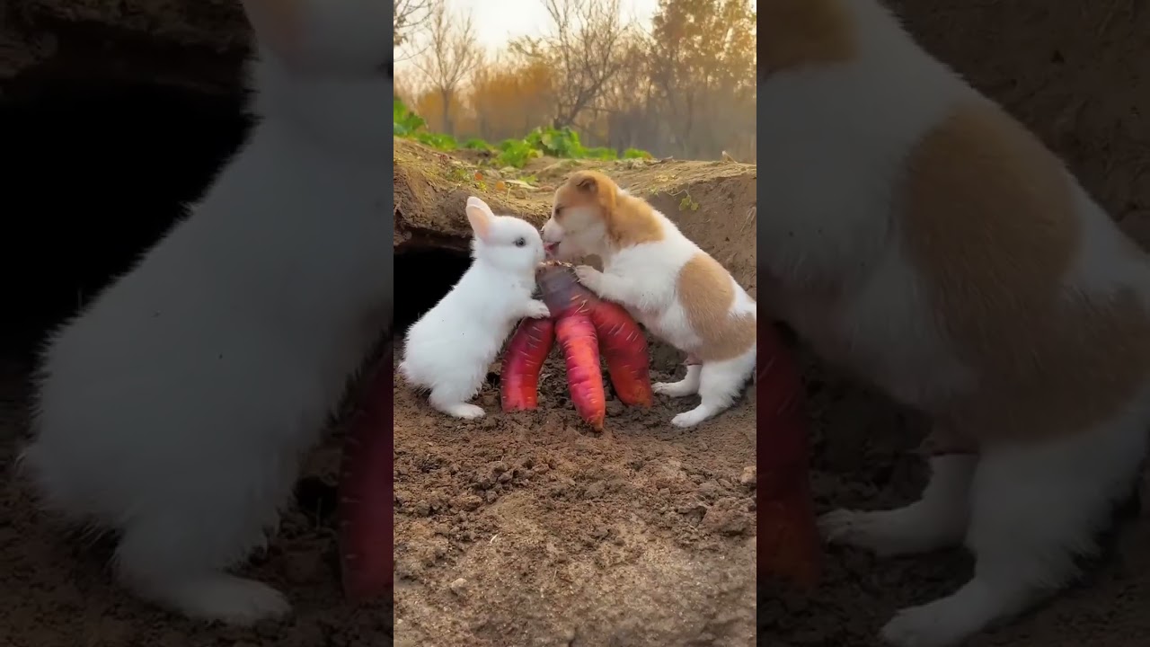 What a great Friendship between puppy and rabbit - Funny dogs and Cats