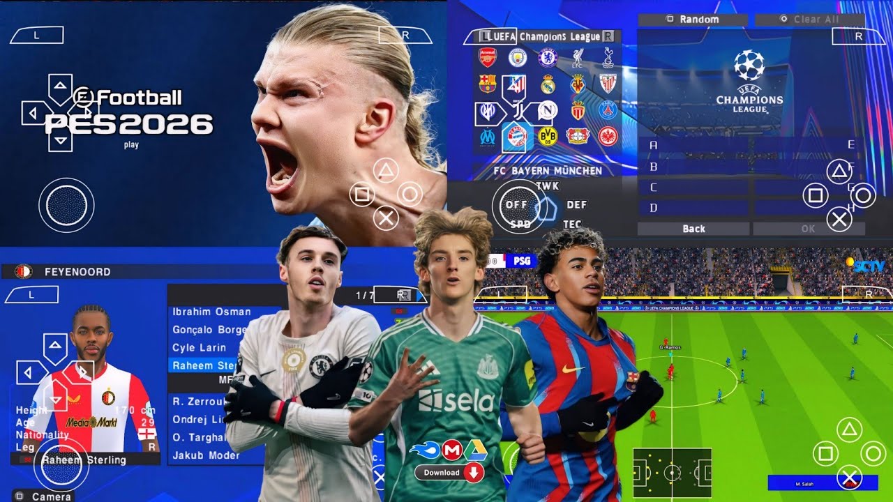 eFootball PES 2026 PPSSPP Android Offline Full Update UCL & League Kits 25/26 Season 4k Graphics