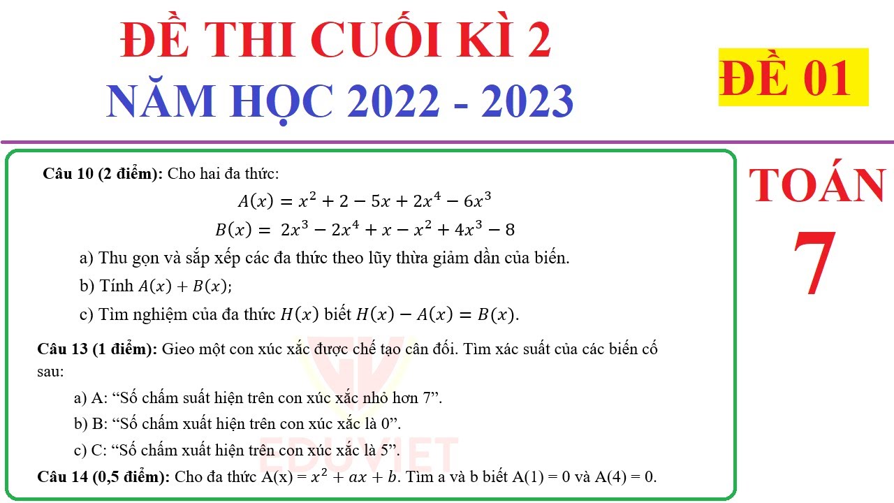 TOÁN 7 - ĐỀ 1 - ĐỀ THI CUỐI HỌC KÌ 2 TOÁN 7 NĂM 2022-2023. ÔN TẬP HỌC KÌ 2. SÁCH KẾT NỐI TRI THỨC