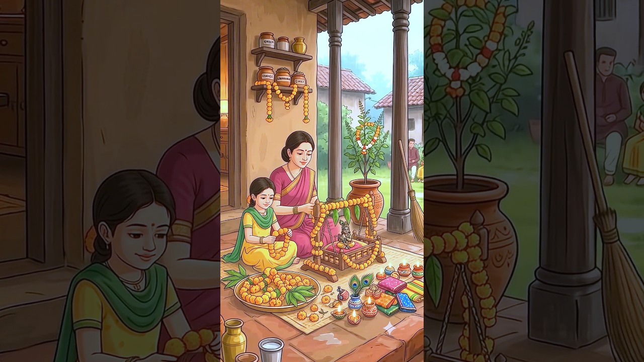 🌧️ Peaceful Monsoon Morning to Krishna Janmashtami Pooja ❤️ | Chole Puri Family Feast | Ghibli ASMR