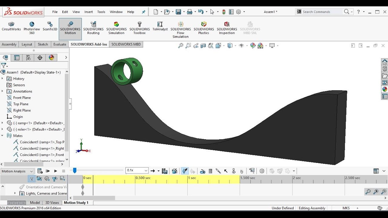 SolidWorks Tutorial: How to use Gravity & Contact Bodies for cylinder motion using Motion Analysis.