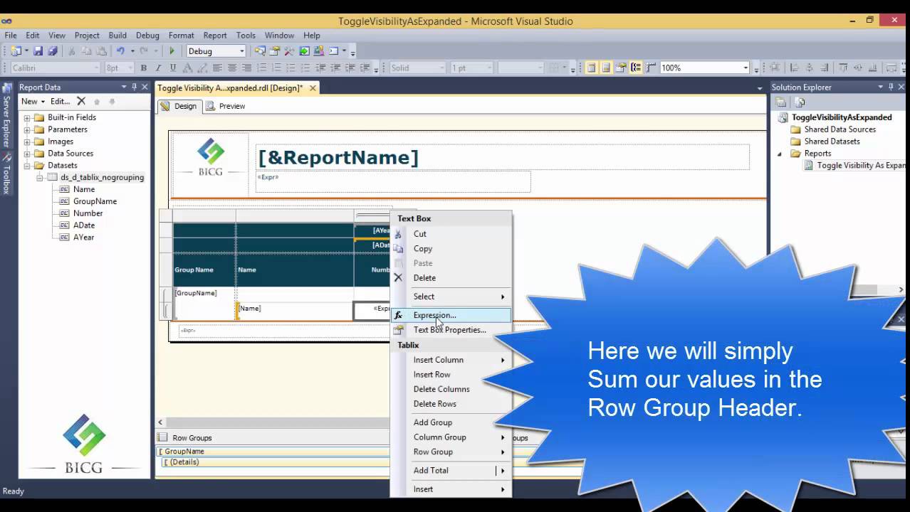 Toggle Visibility Show As Expanded + - in SSRS