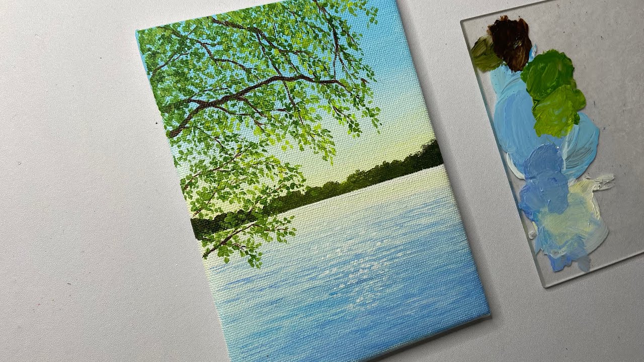 Calm lake painting/acrylic painting for beginners tutorial/acrylic painting tutorial/nature painting