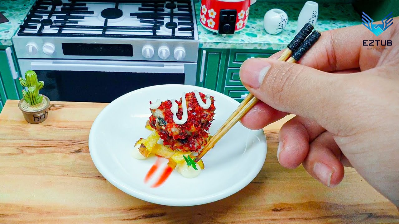 Make crispy fried chili frog served with french fries | ASMR Miniature Cooking.