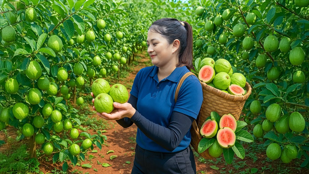 100 Days of Harvesting Pink Guavas to Sell at the Market – Growing Green Onions | Lucia Daily Life