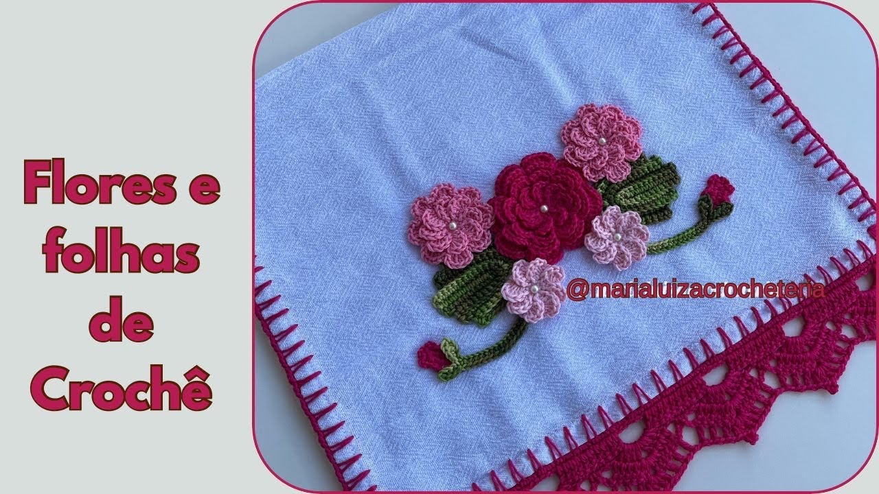 Decoração de pano de prato de crochê - composição de flores para aplicação #crochet