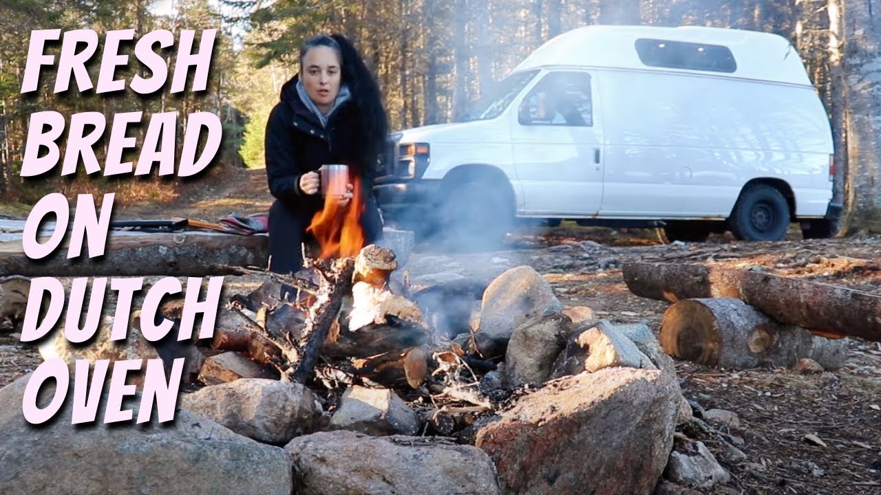 Boondocking at the lake, making fresh bread on dutch oven/ Solo female off grid living