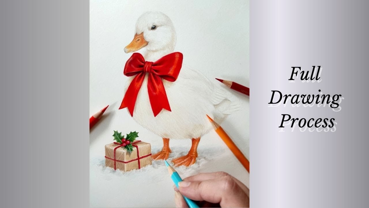 Cozy Duck Drawing in Colored Pencils | Calm Winter Illustration Process
