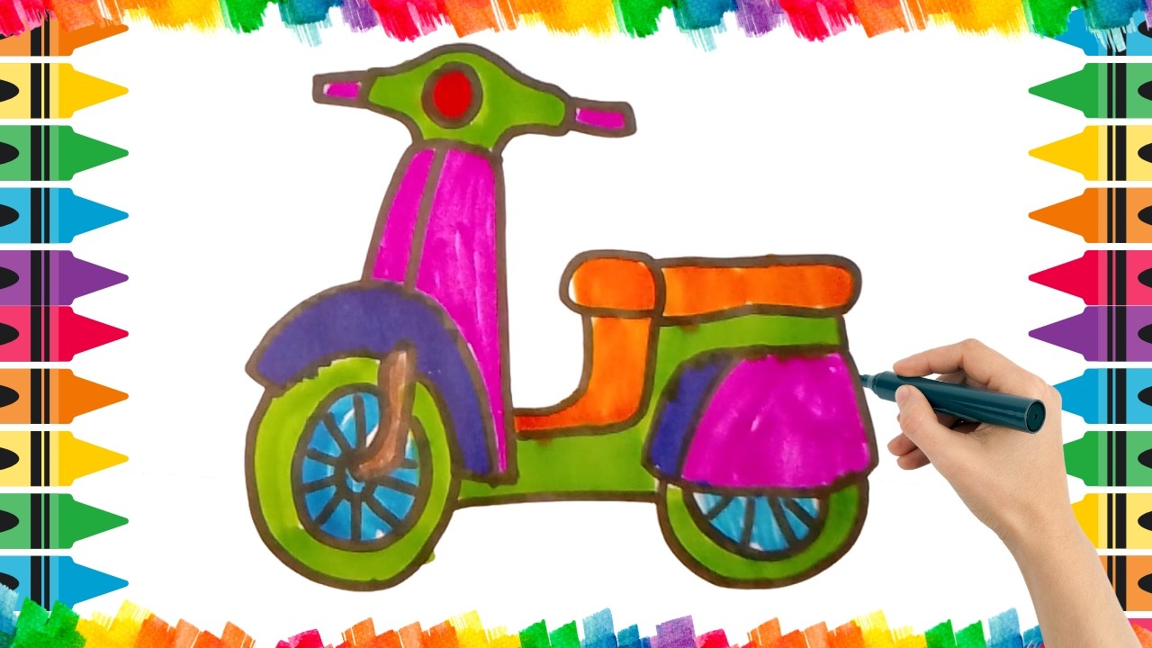 How To Draw Cute Bike Drawing, Painting & Coloring For Kids and Toddlers_Child Art 🐋🌈🎨
