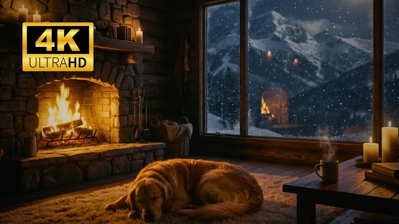 Cozy Winter Fireplace Ambience ❄️🔥  Snowy Night Relaxation