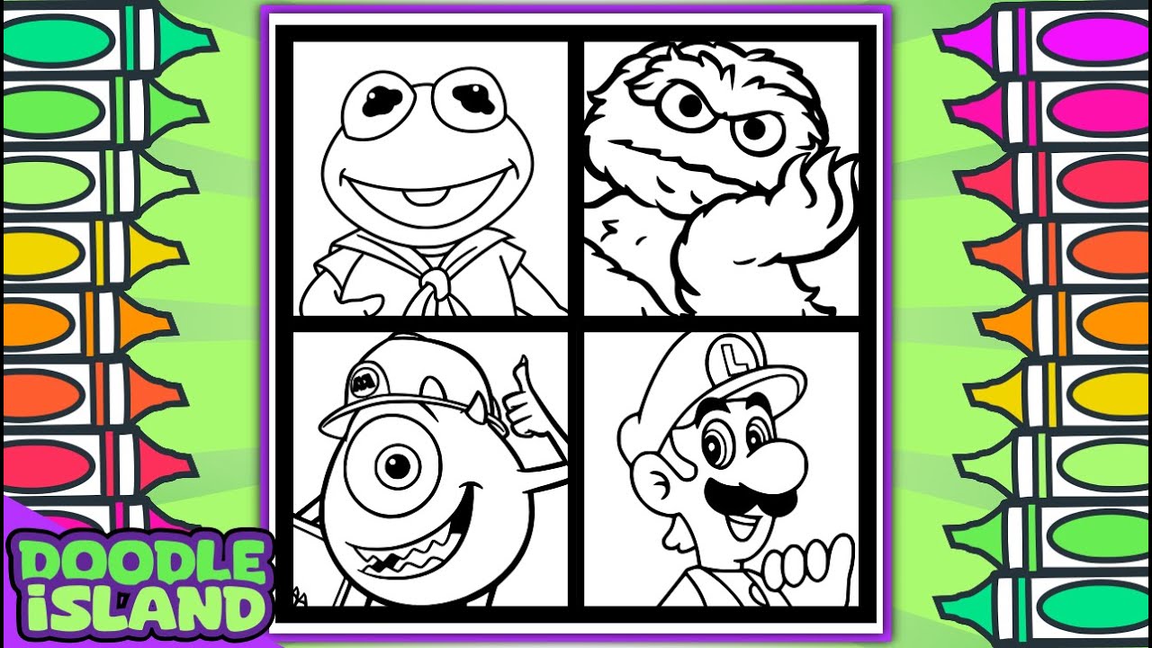 Muppets, Sesame Street, Monsters Inc & Super Mario Coloring Compilation for Kids