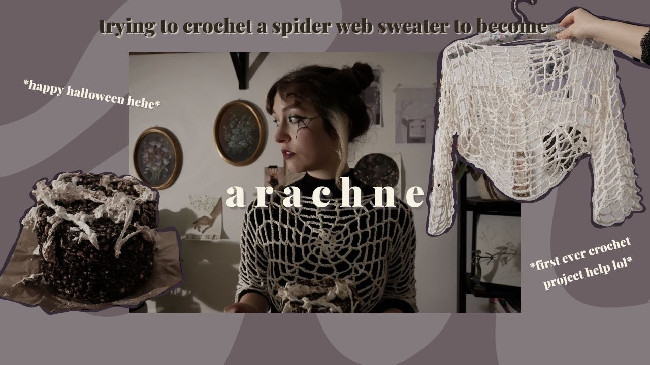 crocheting a spider web top to become arachne the queen of spiders for halloween 🕷✨
