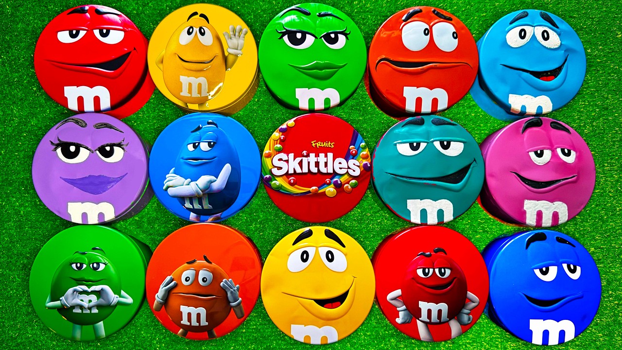 Satisfying Video | BIG Unpacking Chocolate M&M'S and Colorful Skittles Candy From Bright Tins ASMR