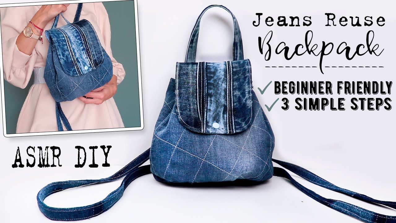 How to Make  a Backpack • DIY DENIM BACKPACK IDEA • Jeans Reuse • ASMR Sewing Sounds