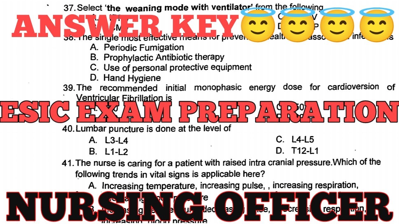 ANSWER KEY QUESTION PAPER FOR NURSING OFFICER EXAM PREPARATION/ESIC/PGIMER/MRB/DSSB/OTHERS HOSPITAL